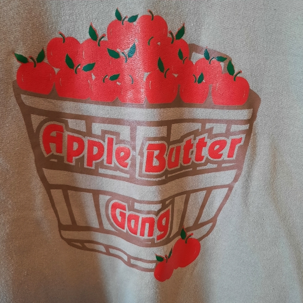 Jerzees Cotton Blend "Apple Butter Gang" Tan Graphic Crewneck Sweatshirt Size L - Picture 5 of 10